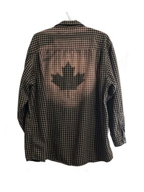 Upcycled “I AM CANADIAN” Canada maple leaf shirt.
